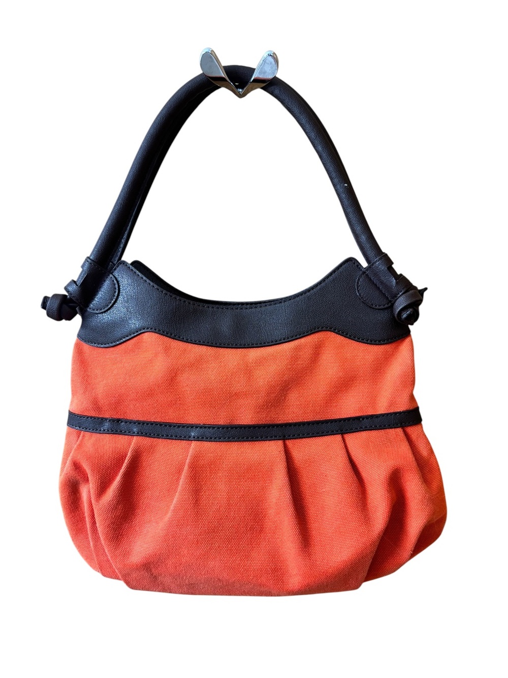 Simply Vera Vera Wang Orange Canvas Bag Brown Faux Leather Trim Hobo Purse Large